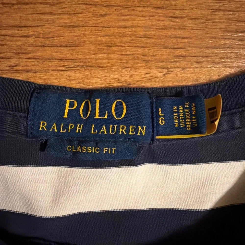 Polo Ralph Lauren Mens Classic Fit Striped T-Shirt Navy White Large